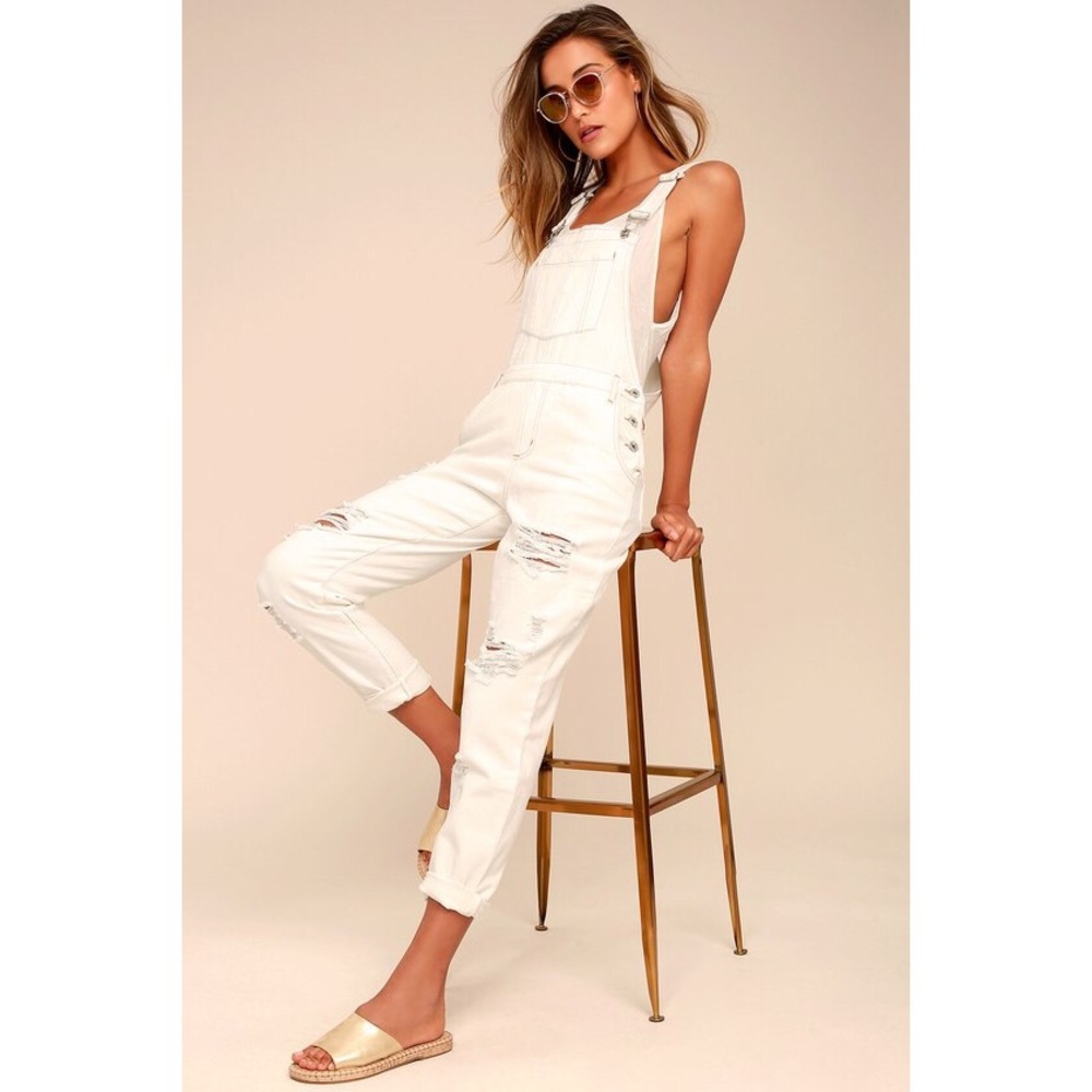 🆕 Always Be There White Denim Distressed Overalls - Picture 3 of 5